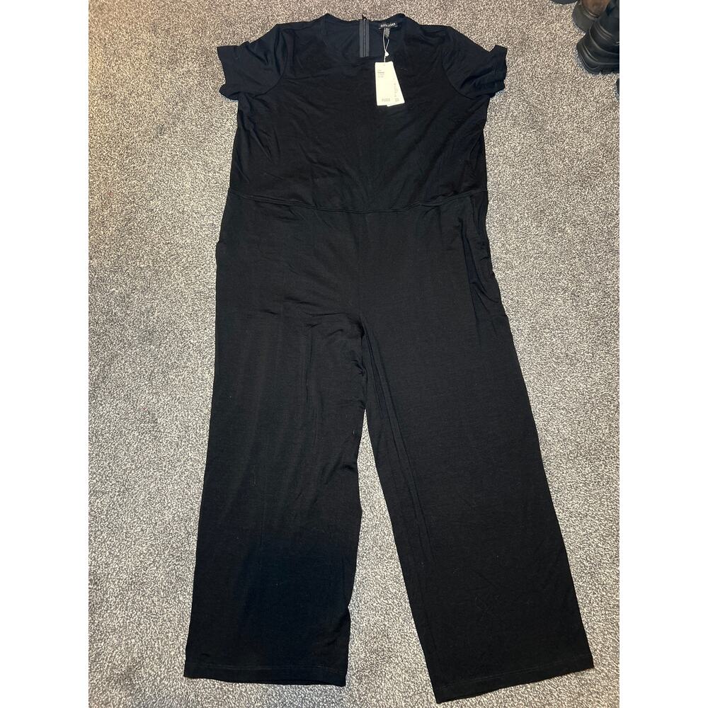 Eileen fisher fine tencel stretch jumpsuit wide leg all black size large new